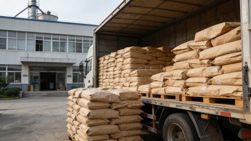 工厂厂区吸水树脂产品装车发货现场实拍