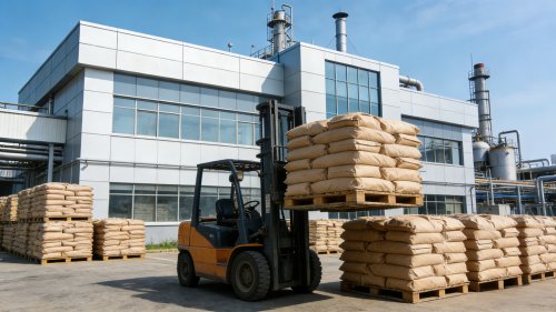 淄博聚隆工厂高吸水性树脂产品仓储与装车画面