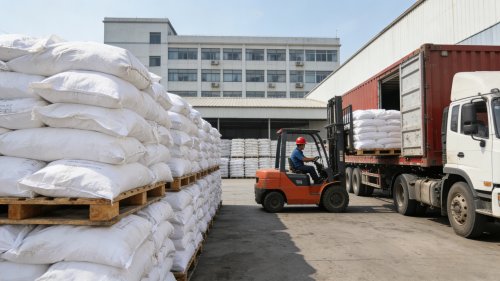 工人操作高吸水树脂装车设备