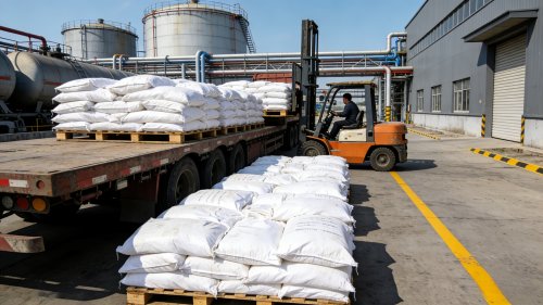 SAP吸水树脂成品袋装产品在低湿环境下进行叉车装车作业