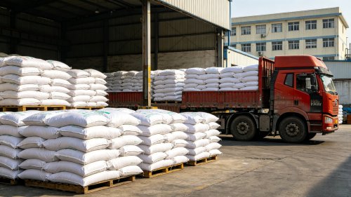 超细高吸水性树脂吨袋装车作业适用于农林保水剂人造雪吸水粉厂区实拍